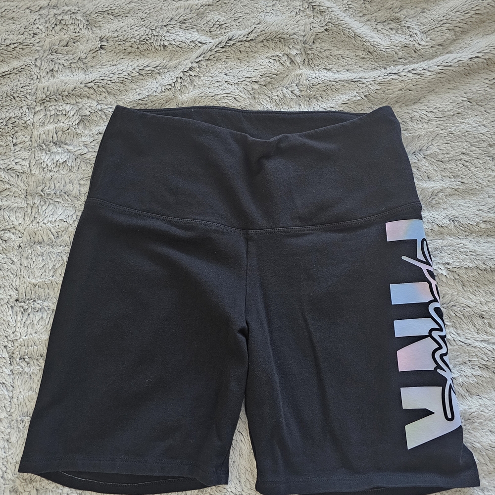 PINK Victoria's Secret Black Bike Shorts with Multicolor Logo